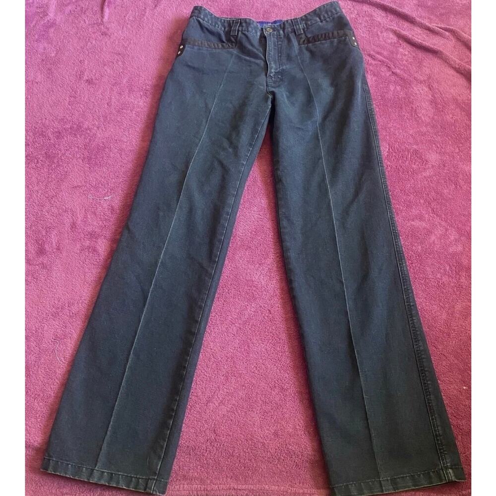 T. Dubant Classics Womens 32x32 Dark Wash Denim Bootcut Pants Stud Trim